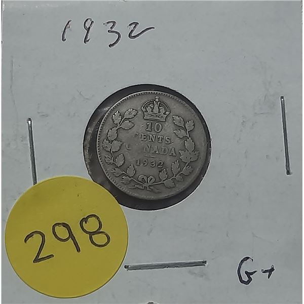 1932 Canada Silver 10 Cents Coin.