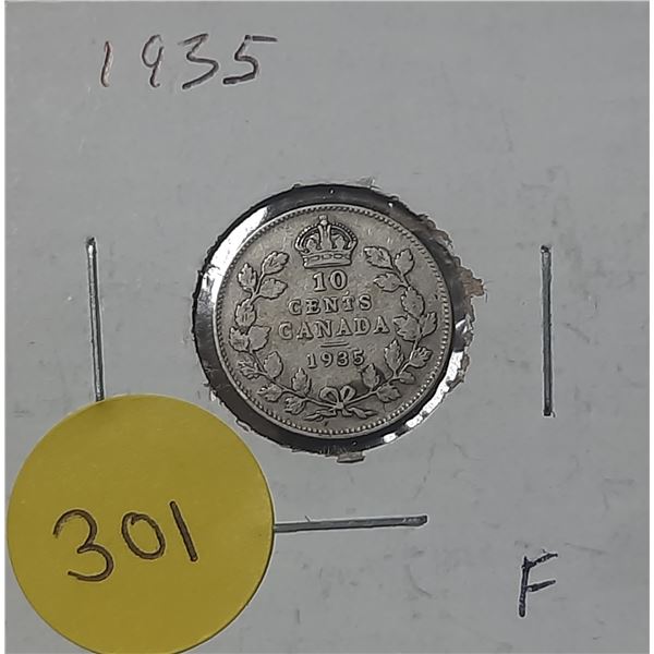 1935 Canada Silver 10 Cents Coin.