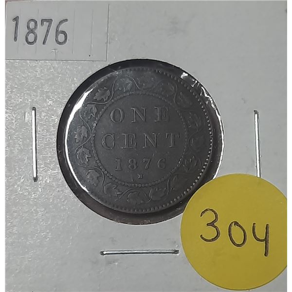 1876 H Canada Large One Cent Coin.