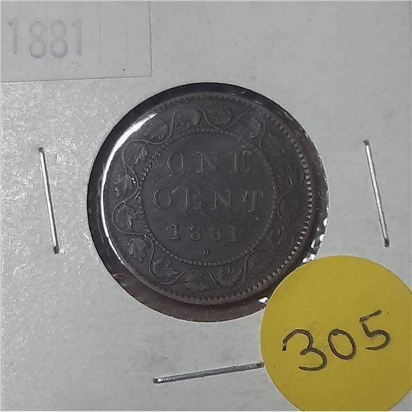 1881 H Canada Large One Cent Coin.