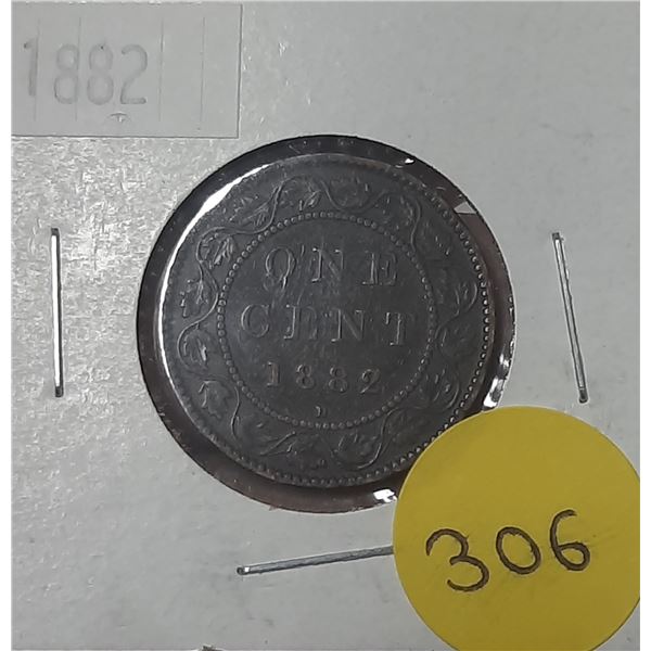 1882 H Canada Large One Cent Coin.