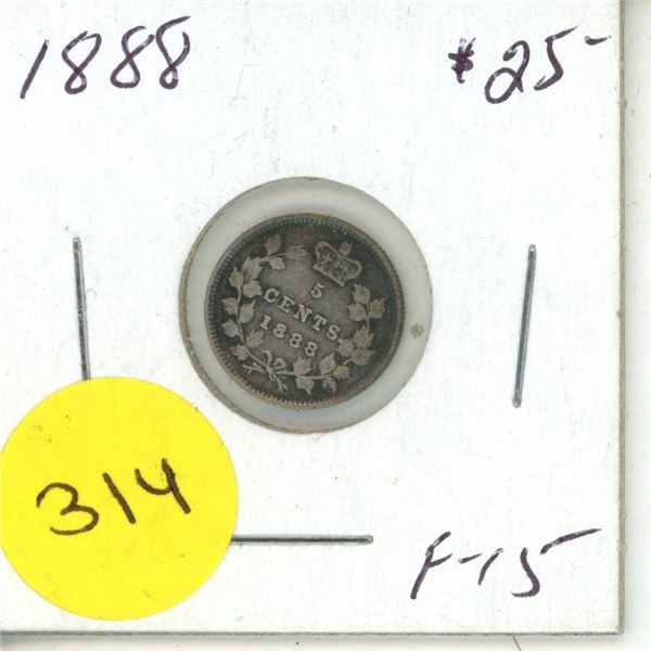 1888 Canada Silver 5 Cents Coin.