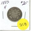 Image 1 : 1883 H Canada Silver 25 Cents Coin.
