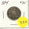 Image 1 : 1894 Canada Silver 25 Cents Coin.