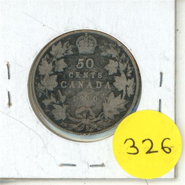 1910 Canada Silver 50 Cents Coin.