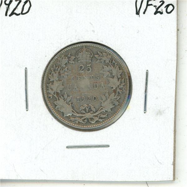 1920 Canadian Large Silver 25 Cents