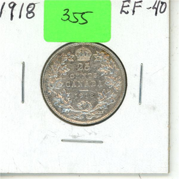 1918 Canadian Large Silver 25 Cents