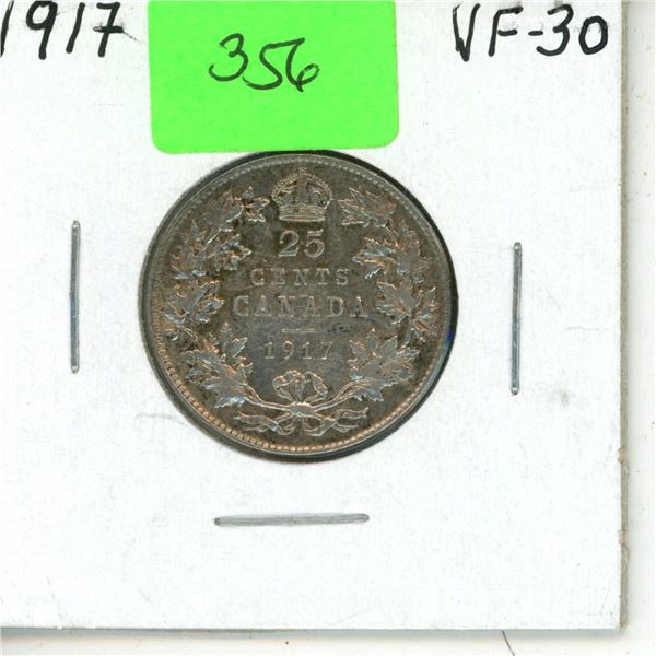 1917 Canadian Large Silver 25 Cents