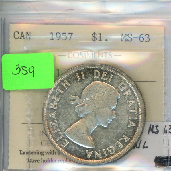 ICCS Graded 1957 Large Canadian Dollar Grade MS-63