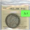 Image 1 : ICCS Graded 1913 Large Canadian 50 Cents Graded F-12