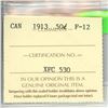 Image 2 : ICCS Graded 1913 Large Canadian 50 Cents Graded F-12