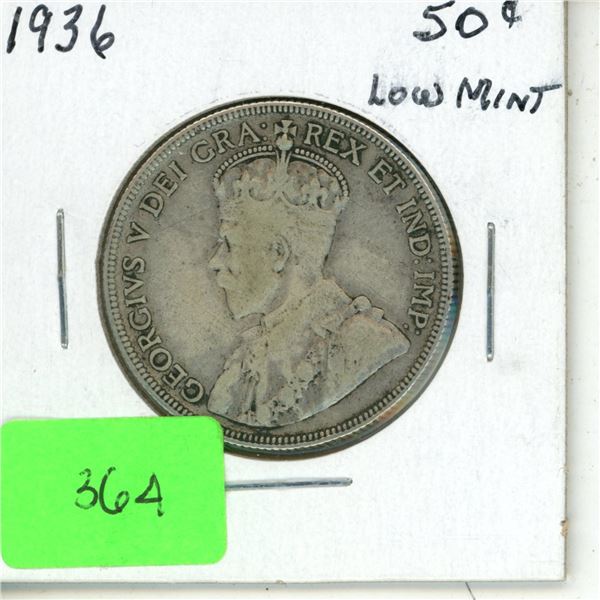 1936 Canadian Large Silver 50 Cents