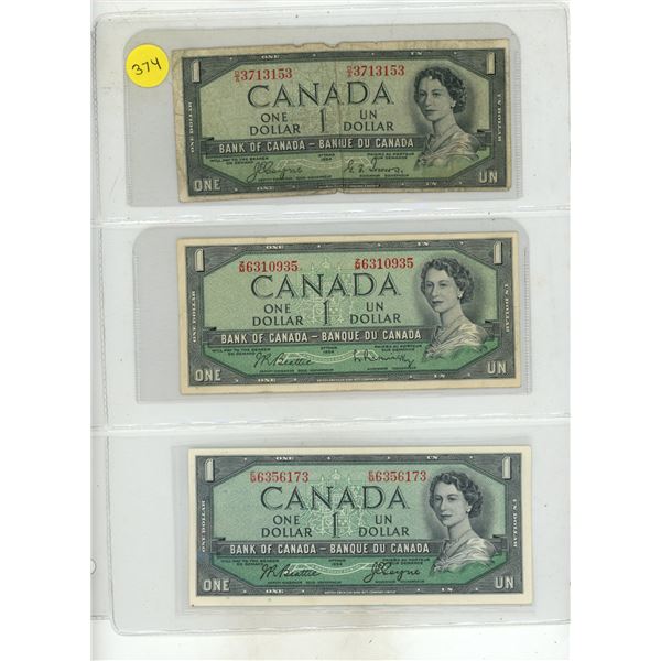 (3) 1954 Canada One Dollar.