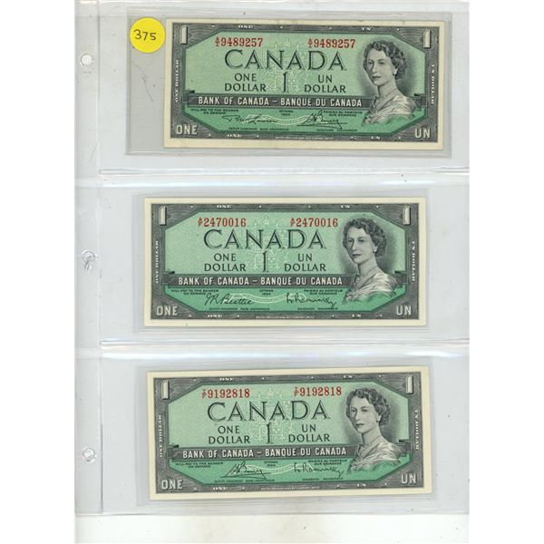 (3) 1954 Canada One Dollar.