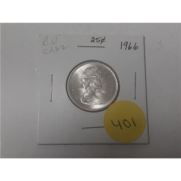 1966 Canada Silver 25 Cents.