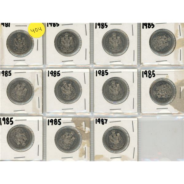 1981, (9) 1985 and 1987 Canada 50 Cents Coin.