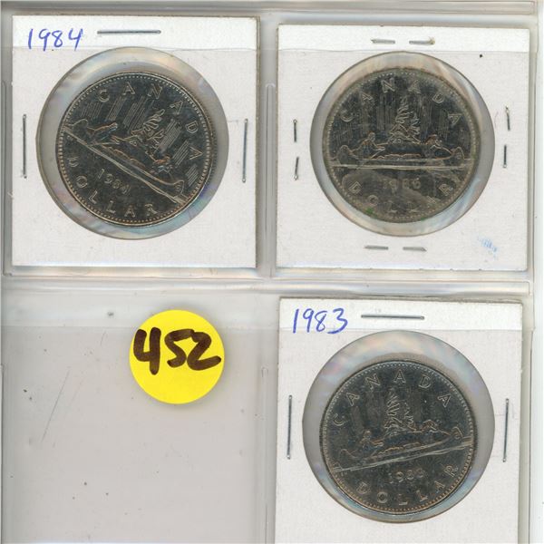 (3) Canadian Voyageur One Dollar Coin (1983, 1984, 1986)