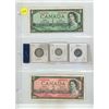 Image 1 : 1954 Canada One, Two Dollars and 1954 Canada 25 Cents (Silver), 10 Cents (Silver), 5 Cents Coin.