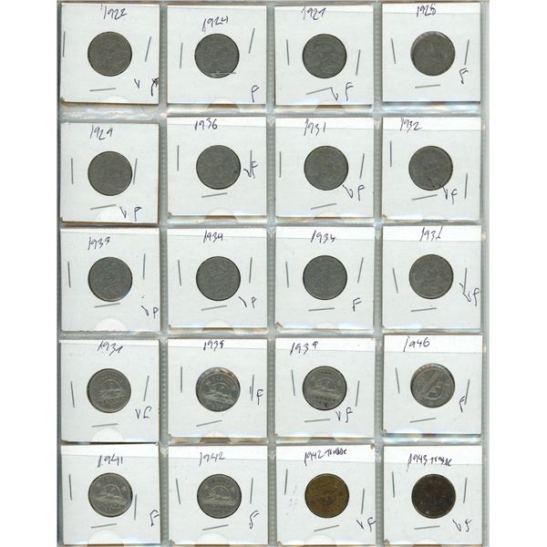 (2) Sheet of 5 Cents Coins of Different Years. (Total 40 Coins)