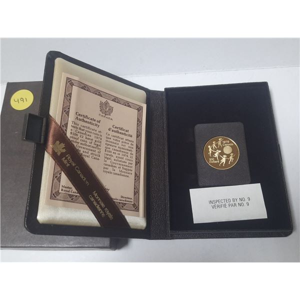 1979  $100.00, 22 Karat Gold Proof Coin. Certificate of Authenticity included.