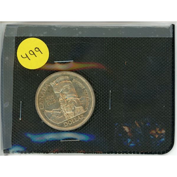 1858-1958 British Columbia Canadian Silver Dollar Totem Pole.