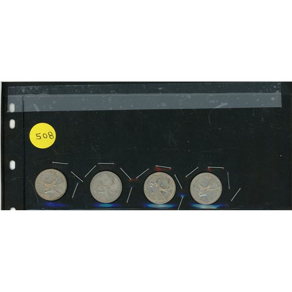 4 - Silver 25 Cent Coins. Years: 1953, 1953, 1975 and 1961.