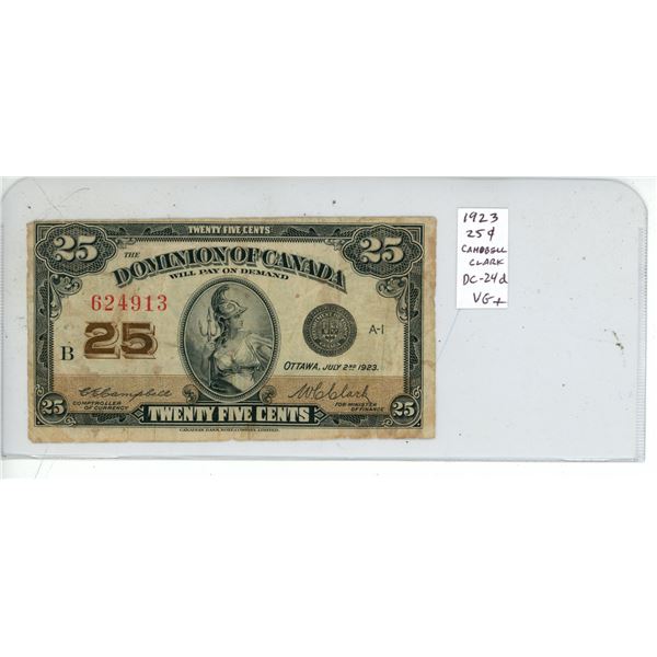 1923 25 Cents Shinplaster. Campbell-Clark signatures. DC-24d. VG+.