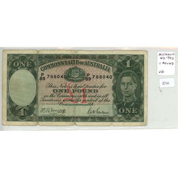 Australia. ND (1942) 1 Pound. VG.
