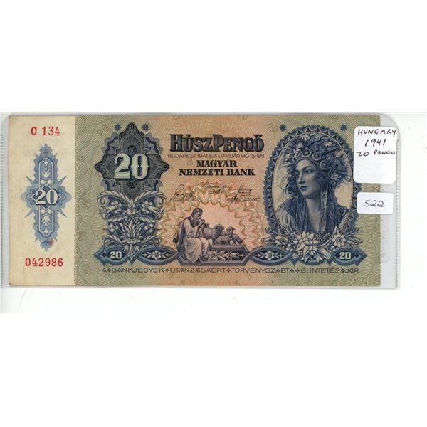 Hungary. 1941 20 Pengo. VF+.