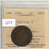 Image 1 : 1859 Canadian Victorian Large Cent with Narrow 9. ICCS certified and graded VF-20