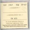 Image 2 : 1967 Canadian Silver 50 Cents. ICCS certified and graded Specimen-67. Taken from a 1967 Gold Set. To