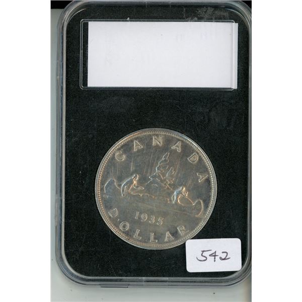 1935 Canadian Silver Dollar. Canada’s first circulating Silver Dollar. Also, the first Cana