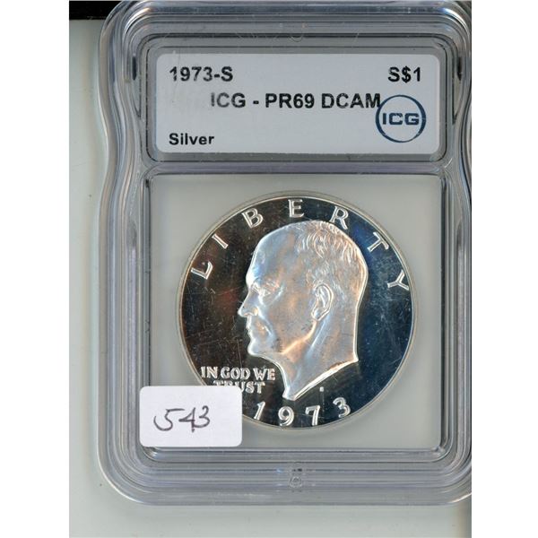 U.S 1973S Silver Eisenhower Dollar. San Francisco Mint. ICG certified and graded Proof-69 Deep Cameo