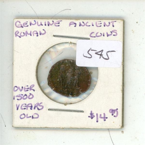 Ancient Roman coin. Reverse depicts 3 figures, all with spears.