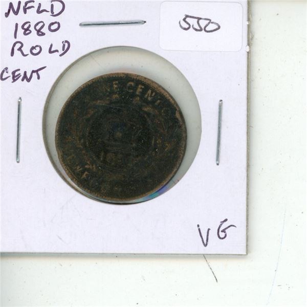 Newfoundland 1880 Cent. Round O, Low Date variety. VG.
