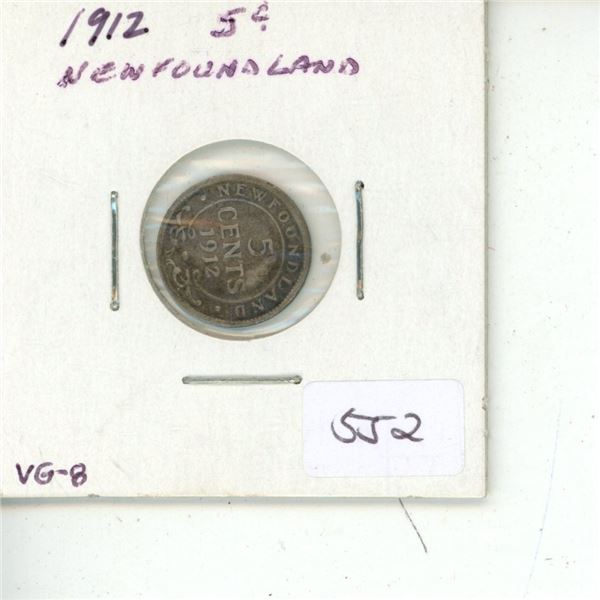 Newfoundland. 1912 Silver 5 Cents. VG-8.