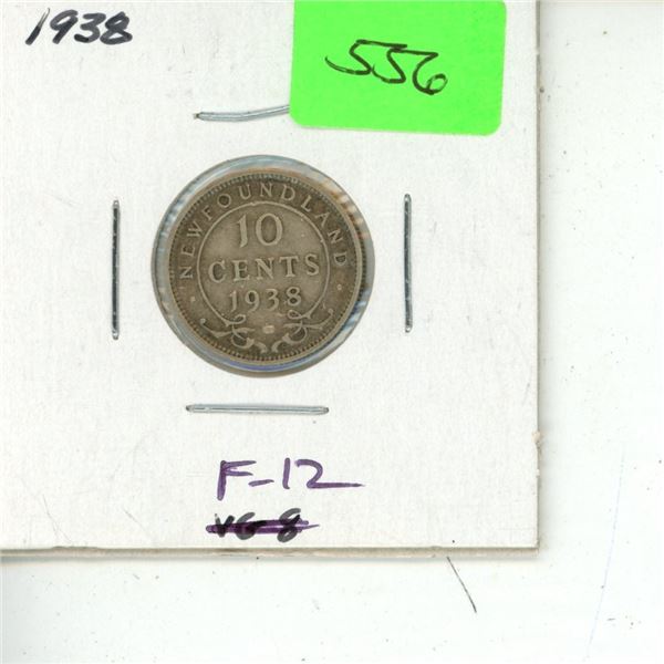 Newfoundland. 1938 Silver 10 Cents. F-12.