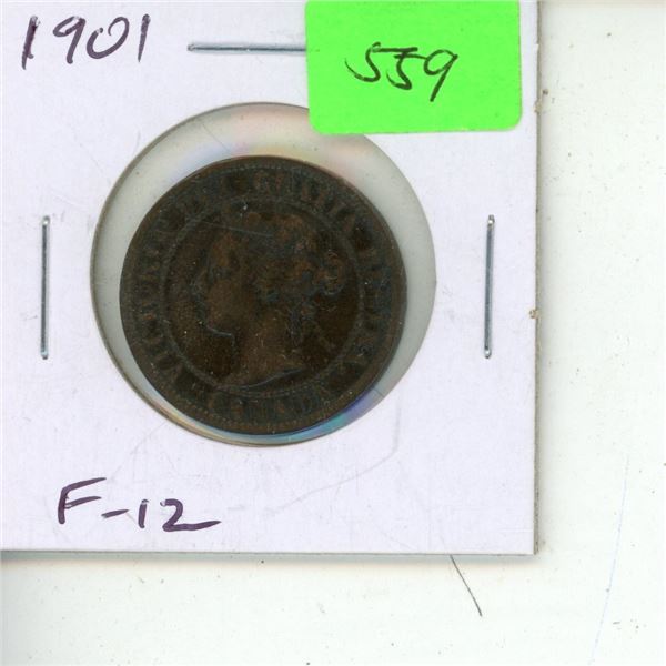 Canadian Victorian 1901 Large Cent. The last Large Cent issued for Queen Victoria. F-12.
