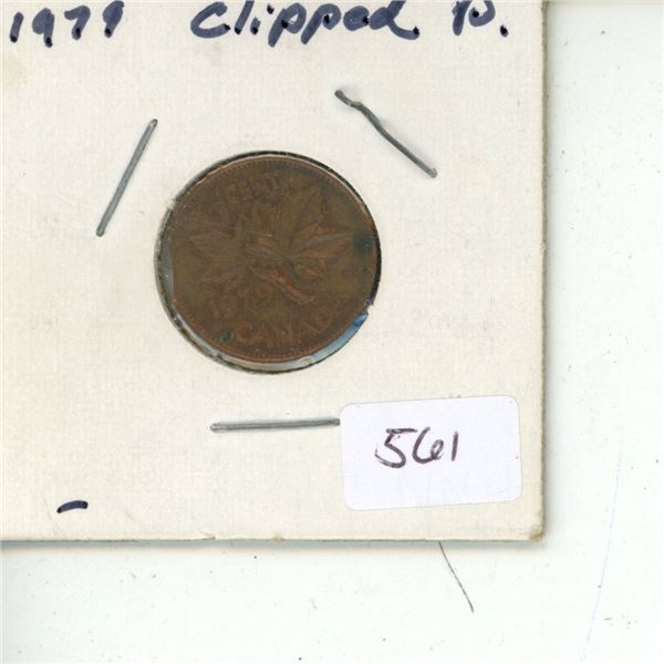 Canadian 1979 Clipped Planchet Error Cent.
