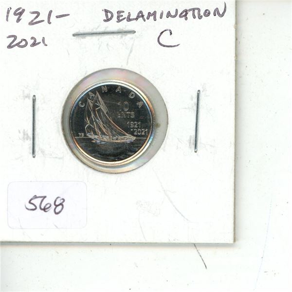 1921 – 2021 100th Anniversary of the Bluenose with Delamination Error on the C in CENTS. BU