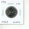 Image 1 : 1991 Canadian 25 Cents. Mintage of only 459,000. MS-63. Scarce.