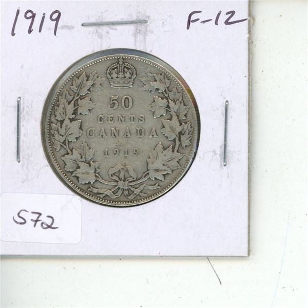 1919 Canadian Silver 50 Cents. F-12.