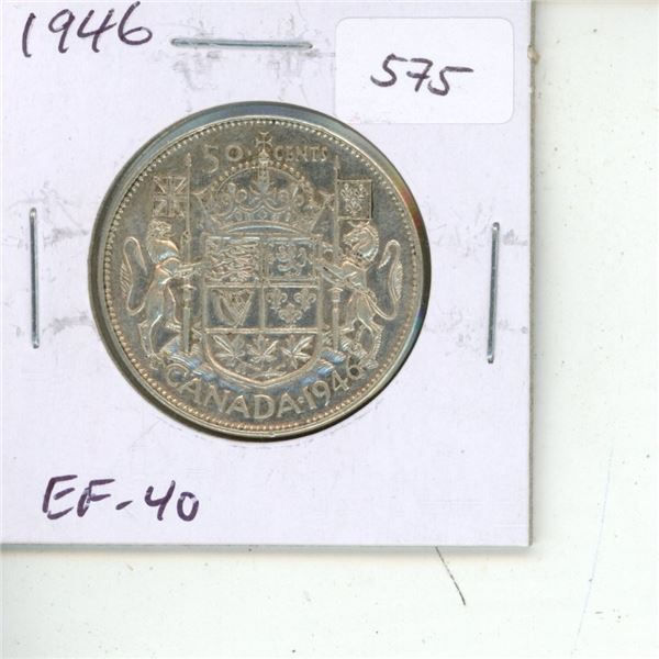 1946 Canadian Silver 50 Cents. EF-40