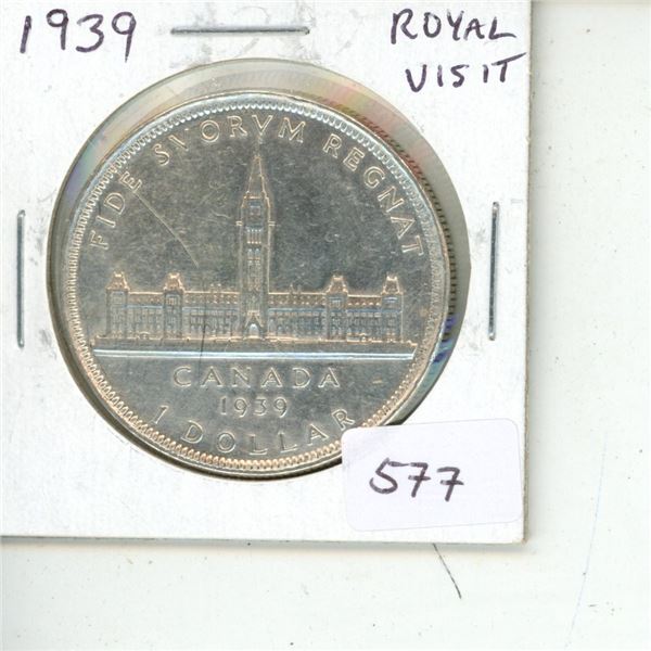 1939 Royal Visit to Canada Silver Dollar. EF-40