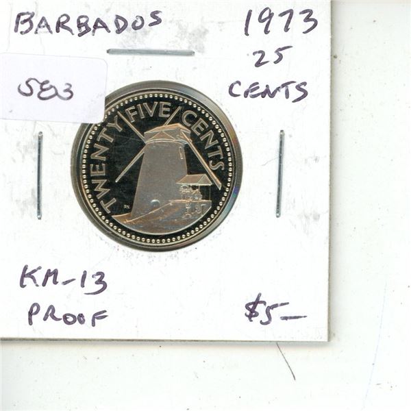 Barbados. 1973 25 Cents. Proof