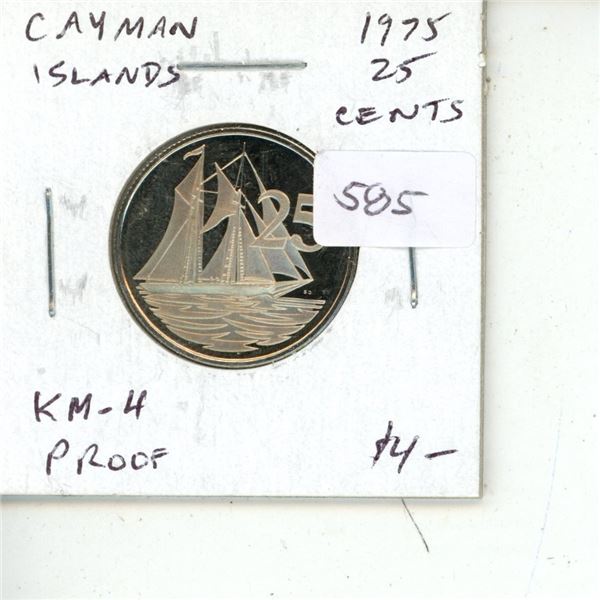 Cayman Islands. 1975 25 Cents. Ship. Proof