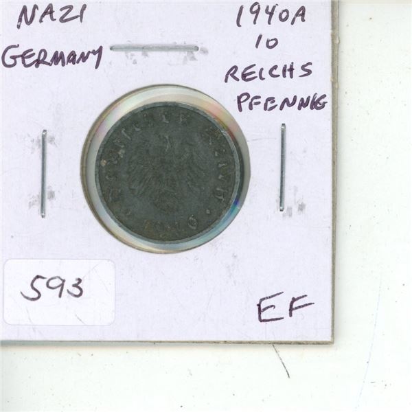 Nazi Germany. 1940A 10 Reichspfennig. Berlin Mint. Eagle and swastika. EF