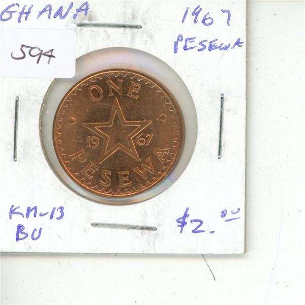 Ghana. 1967 1 Pesewa. First coinage. BU Red