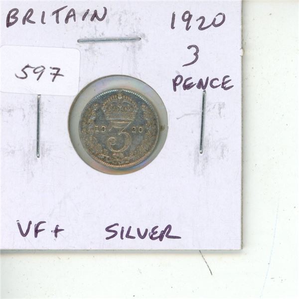 Great Britain. 1920 Silver 3 Pence. VF+