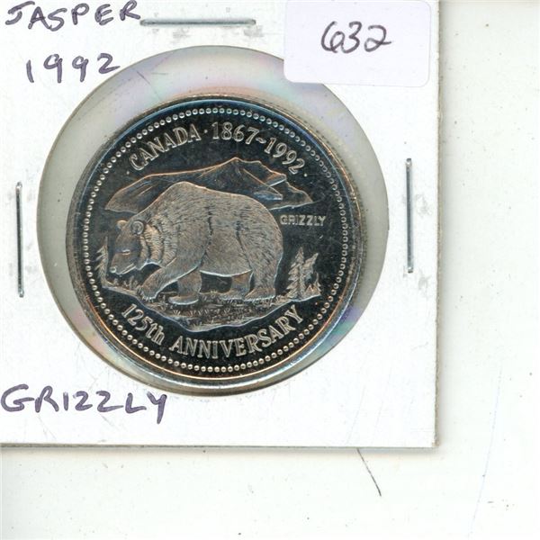 1992 Jasper Alberta Trade Dollar. Grizzly Bear